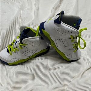 Jordan Kids White and Neon Lime High-Top Sneakers